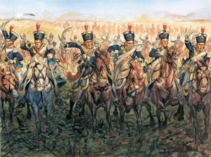 Guerres napoléoniennes : cavalerie anglaise chargeant - Illustration de Giuseppe Rava
