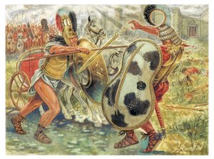 Guerre de Troie : Achille combattant Hector pour venger la mort de Patrocle - Illustration de Giuseppe Rava
