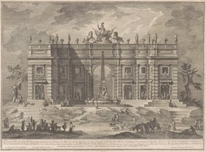 La Seconde Macchina pour la Chinea de 1772 : Une place avec un marché de jeux et la fontaine du Panthéon - Giuseppe Vasi, after Giuseppe Palazzi, after Paolo Posi