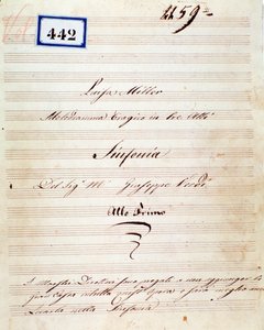 Première page de la partition musicale de la symphonie de Luisa Miller, opéra de Giuseppe Verdi