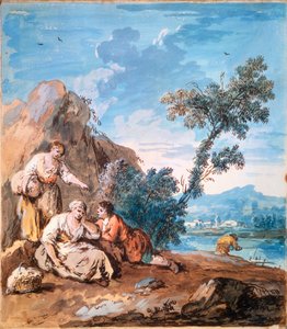 Trois paysans se reposant sur une rive, vers 1750 - Giuseppe Zais