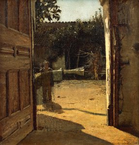 Cour intérieure ensoleillée, intérieur de maison de campagne - Giuseppe or Joseph de Nittis