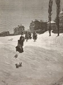 Il fait froid !, femme marchant dans la neige (gravure) - Giuseppe or Joseph de Nittis