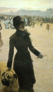 Retour du Bois de Boulogne, Dame avec un chien