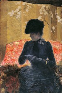Femme sur un canapé rouge - Giuseppe or Joseph de Nittis