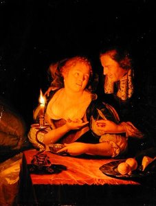 Un gentleman offrant une bague à une dame - Godfried Schalcken