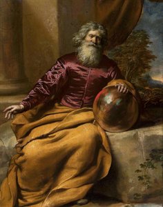Vieil homme avec une sphère (Archimède ) - Gonzales Coques
