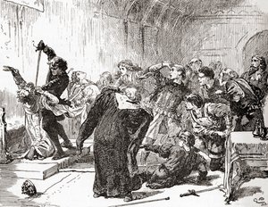 Scène de la pièce de William Shakespeare, Hamlet, Acte V, Scène 2, de Les Œuvres de William Shakespeare, publié en 1896 - Gordon Frederick Browne