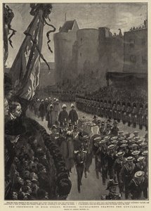 La procession dans High Street, Windsor, les marins tirant le chariot à canon - Gordon Frederick Browne