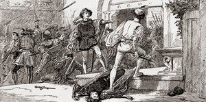 Scène de la pièce de William Shakespeare, Roméo et Juliette, Acte III, Scène 1, de Les Œuvres de William Shakespeare, publié en 1896 - Gordon Frederick Browne