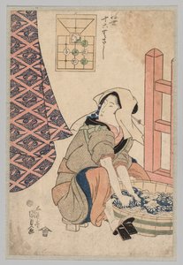Femme assise lavant des vêtements dans une cuve en bois, 1786-1864 - Gototei Kunisada