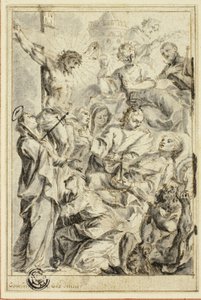Le mourant consolé par le Christ en croix, la Vierge et les saints - Gottfried Bernhard Goetz