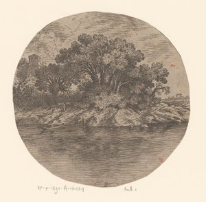 Vue sur une rive avec des personnages près d