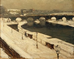 Elbe et pont Augustus en hiver