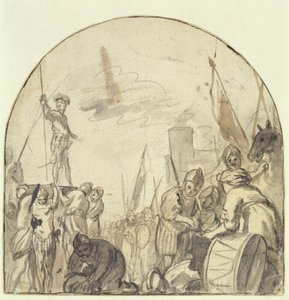 Brinio élevé sur son bouclier par ses guerriers - Govaert Flinck