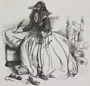 Femme lettrée, caricature de Jean-Jacques Grandville (1803-1847), lithographie de Giovanni Mariani de Poliorama Pittoresco, n 18, 11 décembre