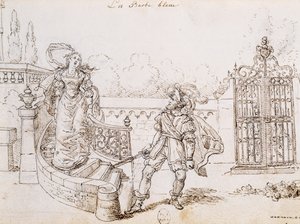 Barbe Bleue, illustration pour le conte de fées de Charles Perrault, gravure de Grandville