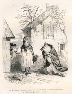 Conversation entre un chien, une poule et un renard - Grandville