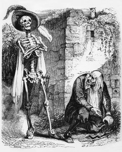 Fable de La Fontaine : La Mort et le bûcheron, gravure de J.J. Grandville, vers 1838-40