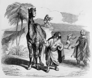Fable de La Fontaine (par Jean de La Fontaine) : le Chameau et les Bâtons flottants, gravure de J.J. Grandville, vers 1838-40 - Grandville (1803 47)