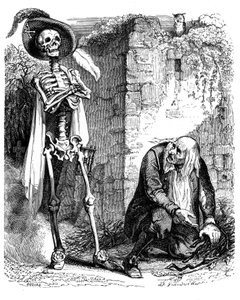 La Mort et le bûcheron : fable de La Fontaine illustrée par Grandville.