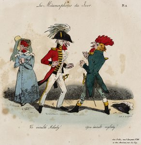 Les Métamorphoses du Jour, No. 8 (lithographie coloriée à la main) - Grandville