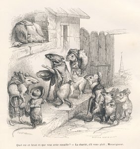 Souris faisant la charité à un cochon (Le rat philosophe)