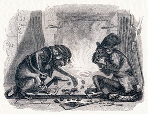 Le singe et le chat - Fables de La Fontaine - Grandville