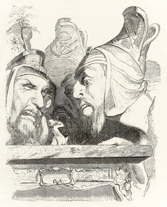 Gulliver est inspecté par les habitants de Brobdingnag, des Voyages de Gulliver par Jonathan Swift - Grandville