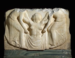 Art grec : la naissance de Vénus sortant des vagues soutenue par les Heures - Greek