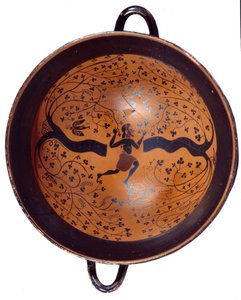 Art grec : coupe ionienne en céramique avec figures noires connue sous le nom de « coupe avec l