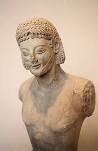 Cavalier Rampin, statue équestre en marbre, vers 550 av. J.-C., civilisation grecque (détail) - Greek