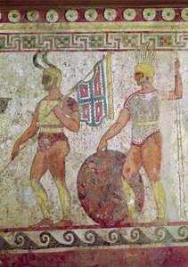 Soldats à pied, peinture de tombe de Paestum - Greek School