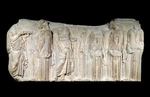 Art grec : fragment de la frise du Parthénon : procession de la fête des Grandes Panathénées - Greek School