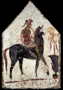 Dalle peinte, le soi-disant cavalier noir, de Paestum, Andriuolo, tombe 58 - Greek School