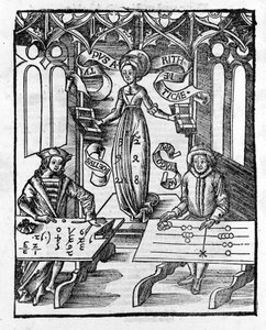Arts libéraux : Arithmétique - dans "Margarita Philosophica" par Gregor Reisch (1467-1525). Bâle - Gregor Reisch
