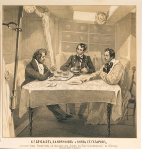 Karl Bryullov, Vladimir Kornilov et le comte Grigori Gagarin à bord du brigantin Themistocles