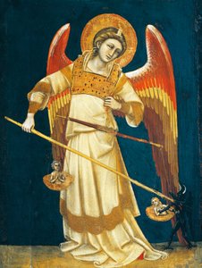 Archange Michel pesant les âmes, vers 1354, par Guariento, tempera sur panneau