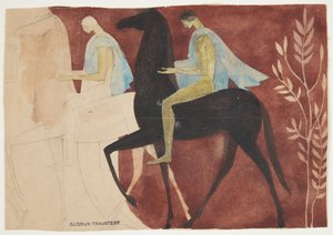 Deux jeunes à cheval. Esquisse pour décoration de pièce