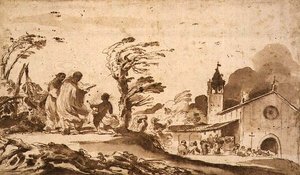 Paysage avec une procession funéraire - Guercino