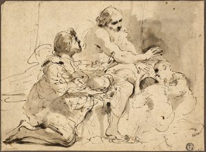 Étude pour Jacob bénissant les fils de Joseph, vers 1620 (plume et encre brune avec pinceau, lavis gris et brun) - Guercino (1591 1666)