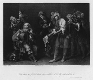 Jacob trompé par le manteau ensanglanté, Genèse XXXVII, 32 (gravure)