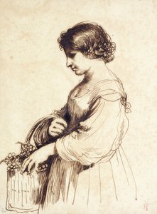 Une jeune femme tenant un panier de fruits