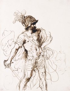 Mars, son épée dégainée, tourné vers la droite - Guercino