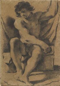 Jeune homme nu assis en vue presque frontale, vers 1618 - Guercino