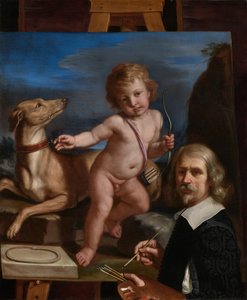 Autoportrait devant un tableau représentant « Amor Fedele » - Guercino