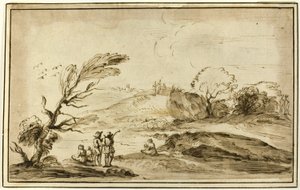 Deux groupes de figures dans un paysage - Guercino
