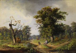 Berger de vaches au repos au bord de la forêt