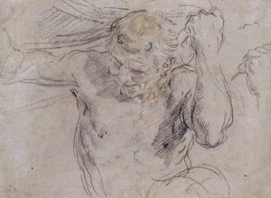 Un satyre soulevant un drapé, et une étude subsidiaire de sa main gauche - Guido Reni