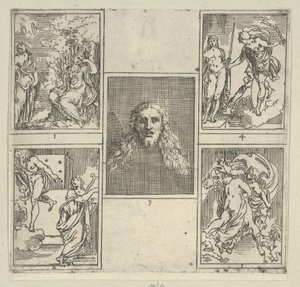 Cinq scènes numérotées, chacune d